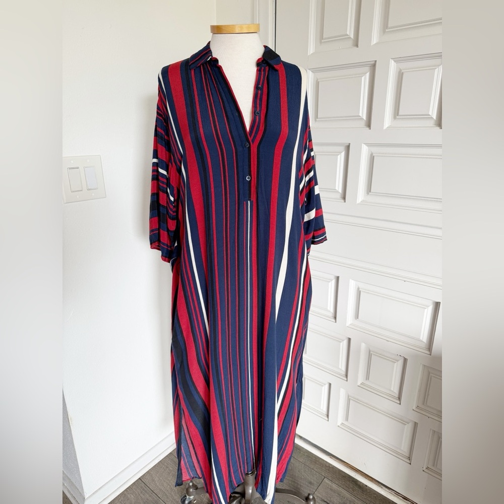 Zara Basic Multicolor Striped Long Maxi Shirt Dre… - image 7